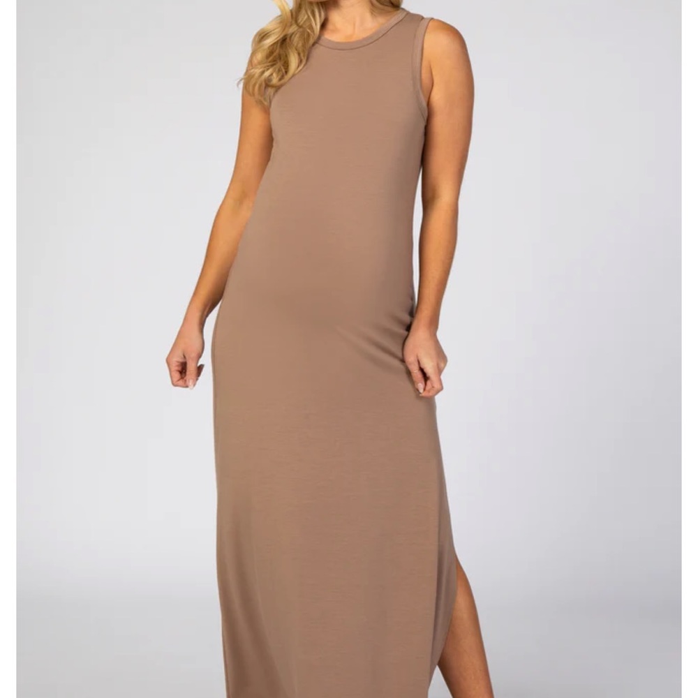 Taupe Side Slit Maternity Maxi Dress
